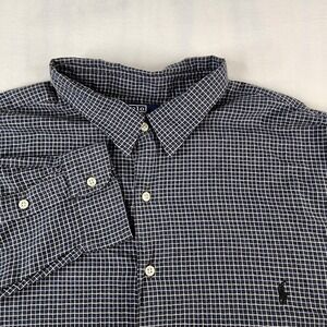 Polo Ralph Lauren Shirt Mens 4X Big Blue Black Plaid Button Up Long Sleeve